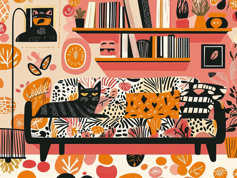 书架沙发图案装饰插画