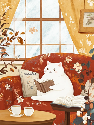 白猫饮咖啡读书记休闲时光