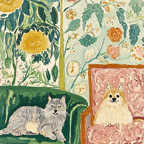 客厅猫狗悠闲早晨