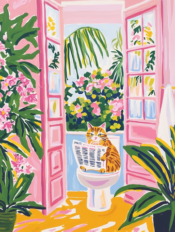 猫读报纸坐马桶