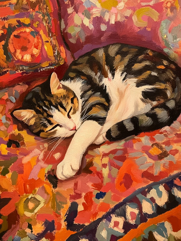 猫躺摩洛哥风格地毯