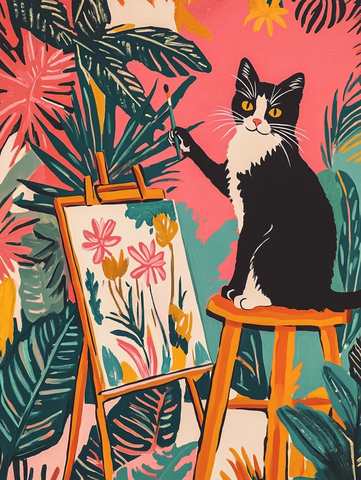 猫模特与画家猫的画室场景