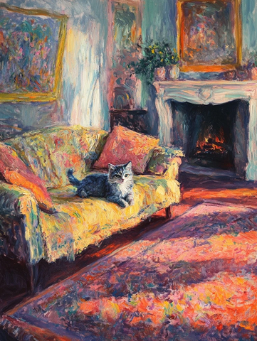 沙发地毯壁炉与小猫