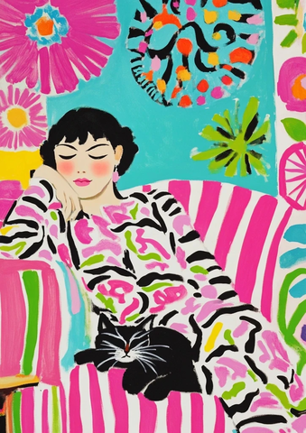 女人猫咪沙发休闲