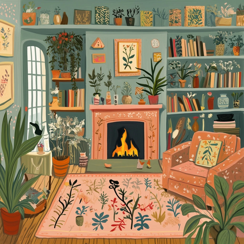 室内壁炉插画