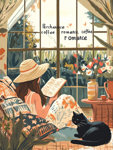 女子阅读窗边花园景色