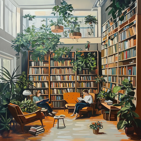 阅读室书架植物古典家具