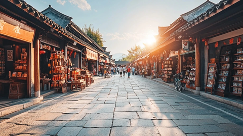 阳光照耀的古街