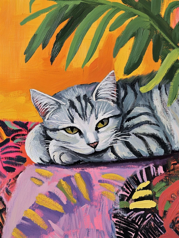 银猫条纹躺摩洛哥地毯叶