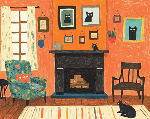 客厅壁炉猫画猫玩具