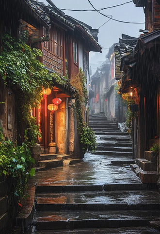烟雨古镇小巷