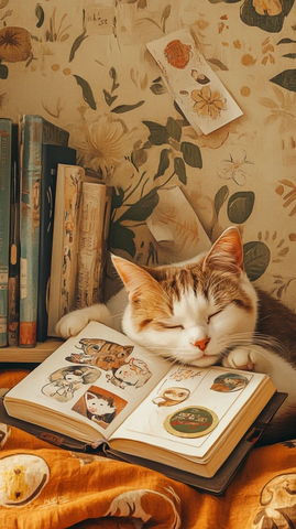 猫趴桌子日记本背景