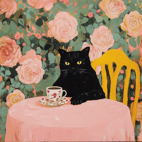 黑猫玫瑰园粉桌咖啡