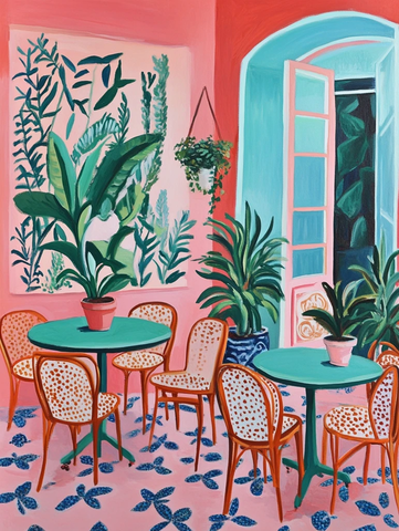 圆桌咖啡馆植物墙纸