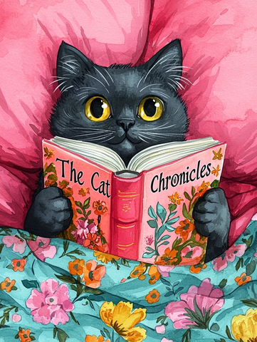 黑猫读书床品插画