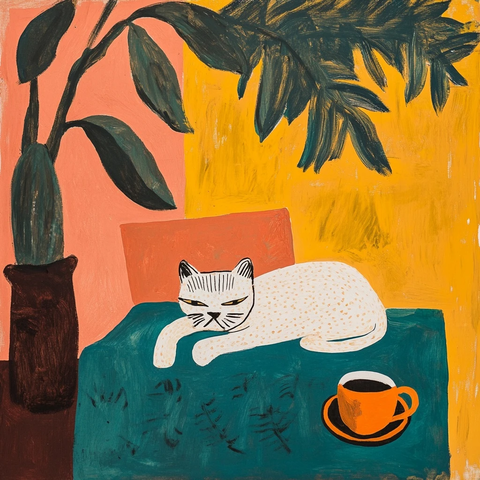 猫咖啡馆悠闲品咖啡