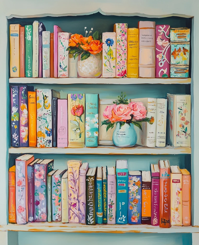 彩色书架花卉图案