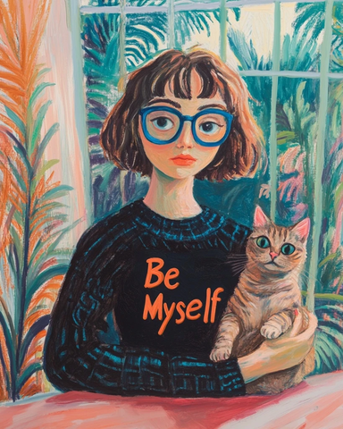 女孩毛衣写抱猫坐桌前