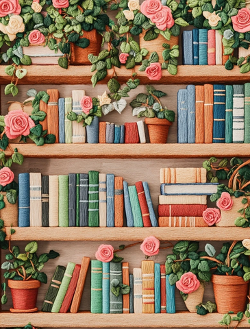 绣花书架绿植装饰