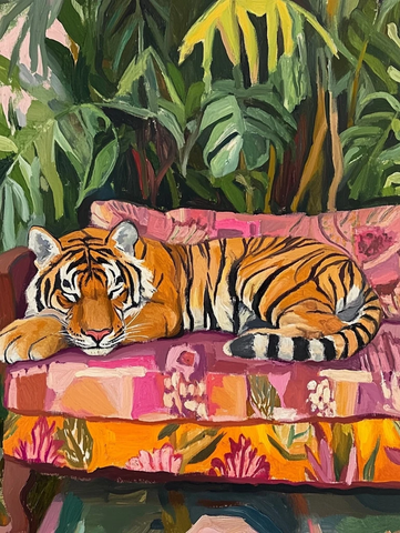 虎眠彩绘沙发热带植物