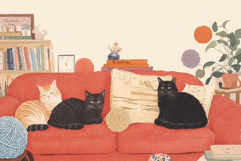三猫红沙发玩乐图