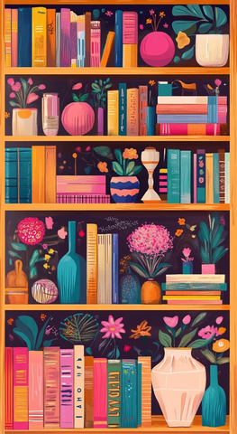 彩色书籍复古书架