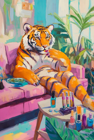 老虎涂指甲油沙发场景