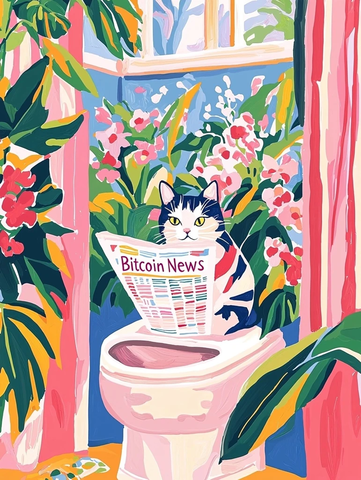 猫咪读报纸坐在开放马桶上