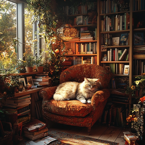 书椅猫躺书香满屋