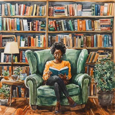 书架与阅读者温馨场景