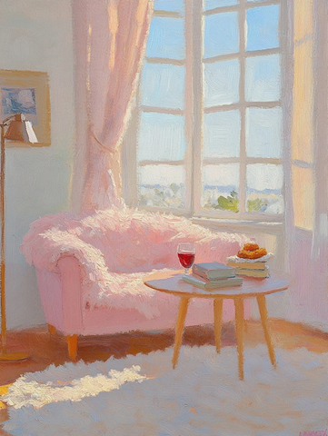 木纹油画粉色沙发温馨角落