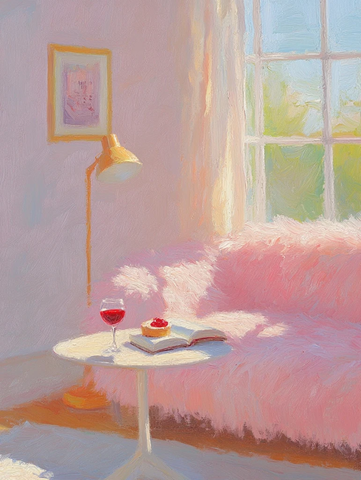 木纹油彩沙发书本暖光氛围