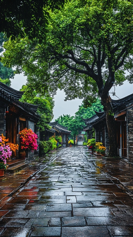 雨中古镇花巷