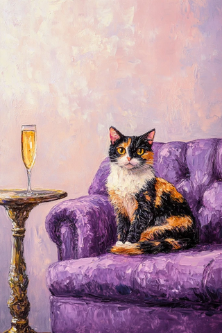 猫坐沙发饮香槟