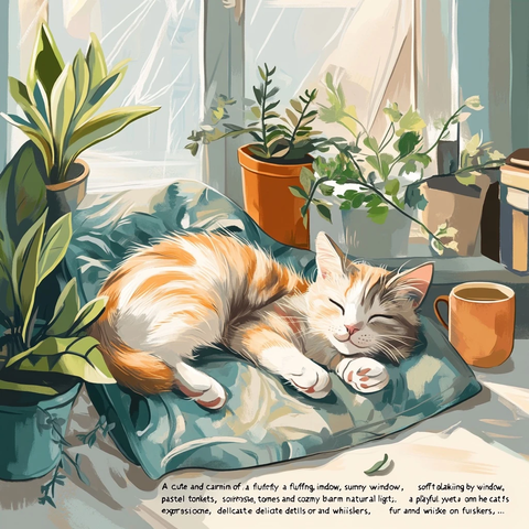 猫咪窗边躺卧植物毯子