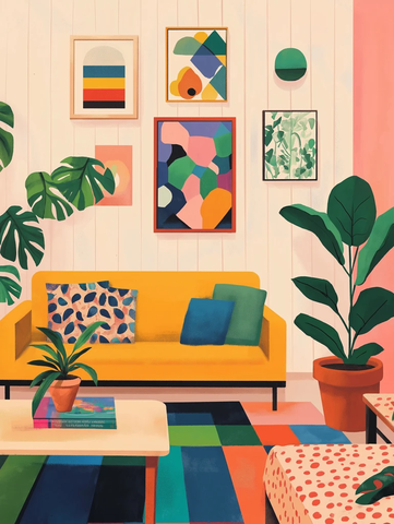 客厅沙发茶几绿植书架