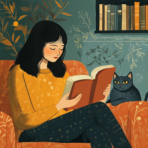 女子周末居家阅读心理书籍