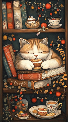 猫与书和甜点的午后时光