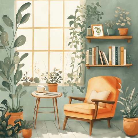 温室角落椅子桌子咖啡书本