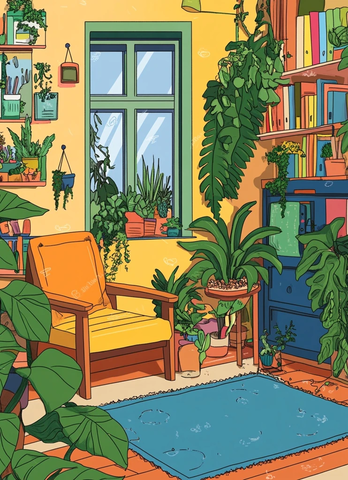 温馨室内植物卡通场景