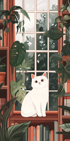 白猫图书馆插画