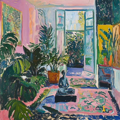 马蒂斯风格宁静室内绿植场景