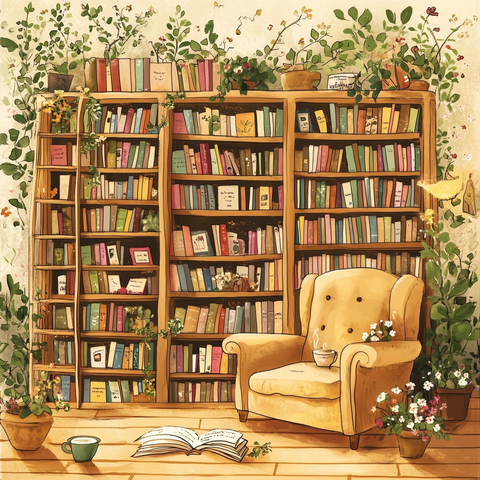书架与植物阅读角落