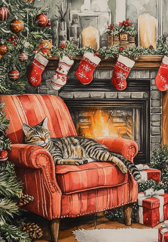 猫躺扶手椅圣诞