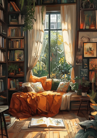 书柜窗帘装饰画书房