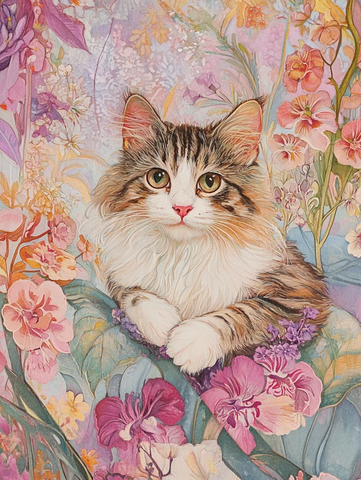 猫咪环绕文心兰