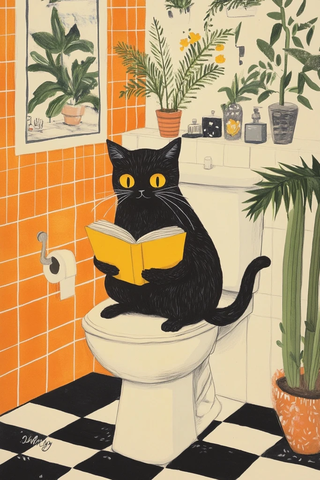 黑猫读黄书坐白马桶