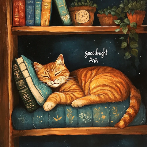 橘猫安睡书架旁