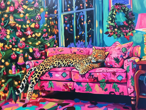 豹纹沙发圣诞客厅布置