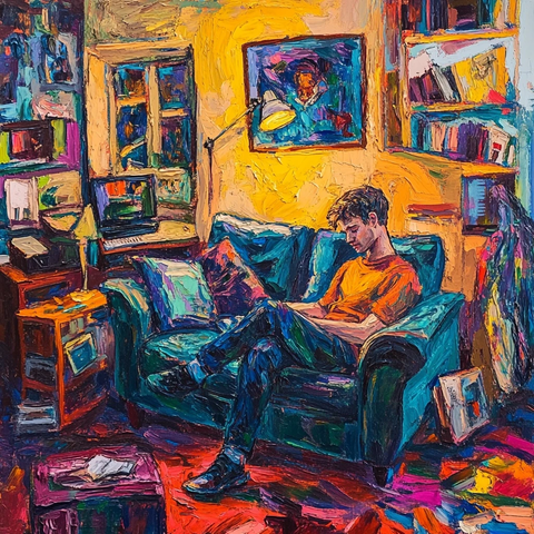 青年男子客厅油画